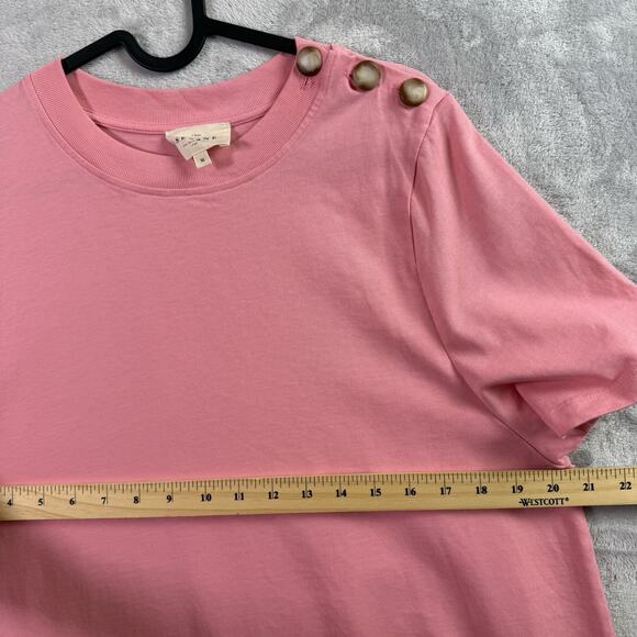 Sezane Selena Dress Bubblegum Pink Size Medium Organic Cotton Shoulder Buttons - Picture 9 of 12
